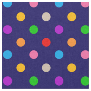 Colourful Rainbow Polka Dots Blue Fabric