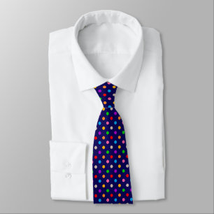 Colourful Rainbow Polka Dots Blue Tie