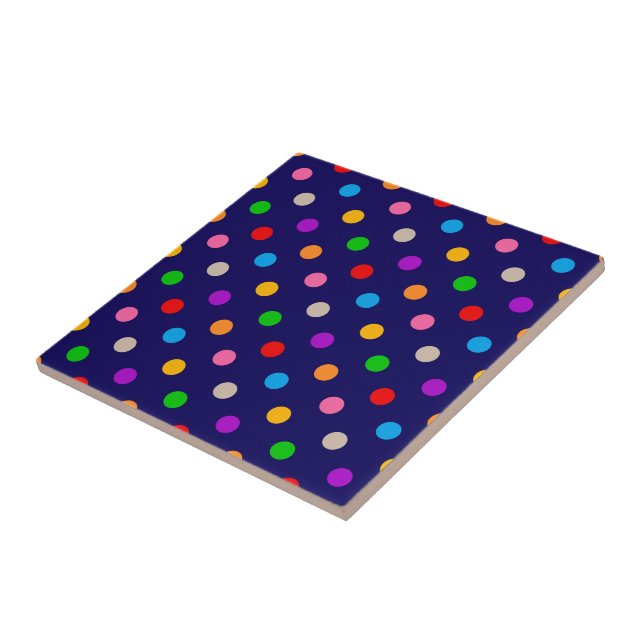 Colourful Rainbow Polka Dots Blue  Tile (Side)