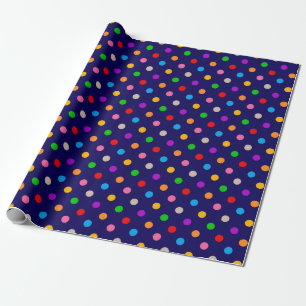 Colourful Rainbow Polka Dots Blue Wrapping Paper