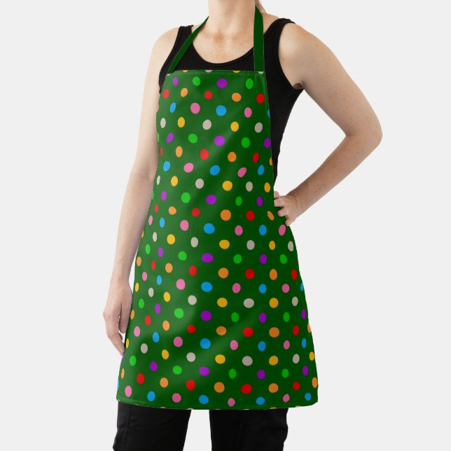 Colourful Rainbow Polka Dots Green  Apron (Insitu)