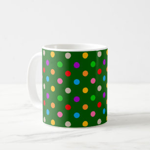Colourful Rainbow Polka Dots Green Coffee Mug