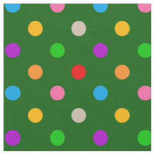 Colourful Rainbow Polka Dots Green Fabric