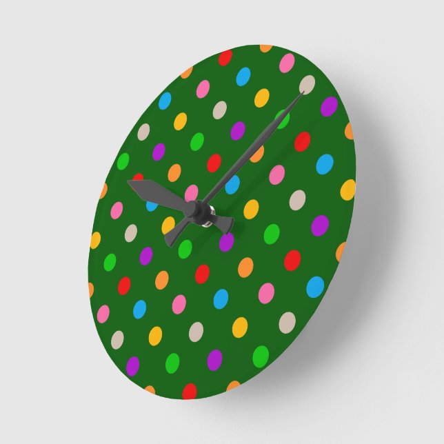 Colourful Rainbow Polka Dots Green  Round Clock (Angle)