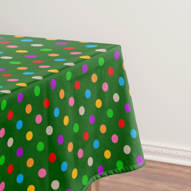 Colourful Rainbow Polka Dots Green  Tablecloth (In Situ)