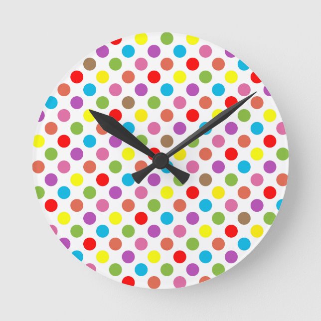 Colourful rainbow polka dots pattern round clock (Front)