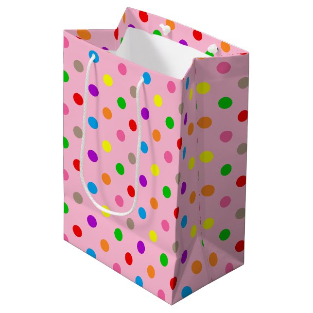 Colourful Rainbow Polka Dots Pink  Medium Gift Bag (Front Angled)