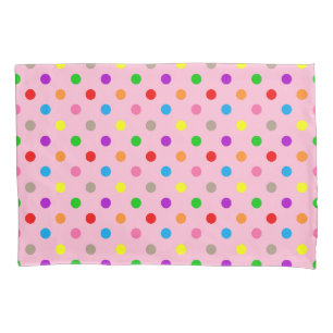 Colourful Rainbow Polka Dots Pink Pillowcase