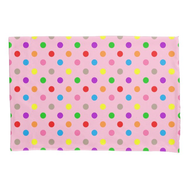 Colourful Rainbow Polka Dots Pink  Pillowcase (Front)