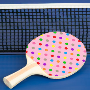 Colourful Rainbow Polka Dots Pink Ping Pong Paddle