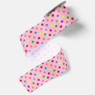 Colourful Rainbow Polka Dots Pink Satin Ribbon