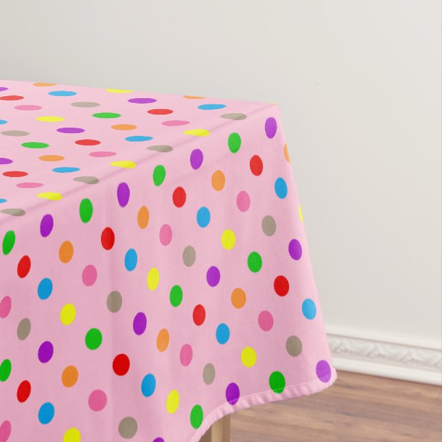 Colourful Rainbow Polka Dots Pink  Tablecloth (In Situ)
