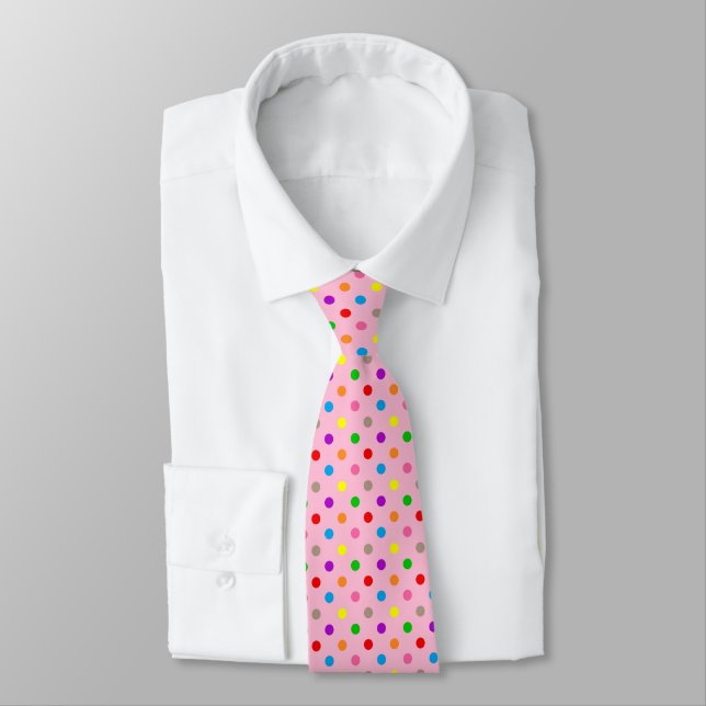 Colourful Rainbow Polka Dots Pink  Tie (Tied)
