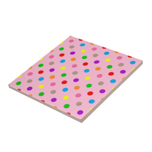 Colourful Rainbow Polka Dots Pink Tile
