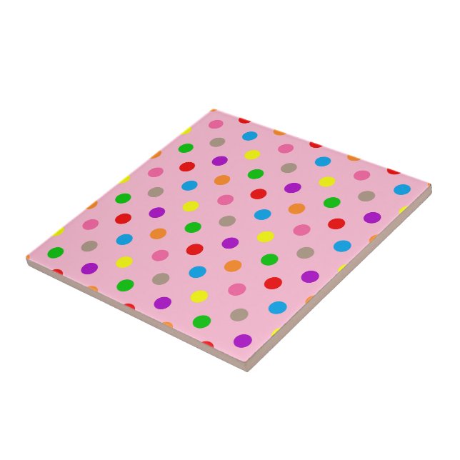 Colourful Rainbow Polka Dots Pink  Tile (Side)