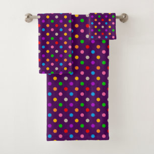 Colourful Rainbow Polka Dots Purple Bath Towel Set