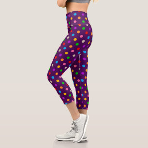 Colourful Rainbow Polka Dots Purple  Capri Leggings