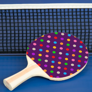 Colourful Rainbow Polka Dots Purple Ping Pong Paddle