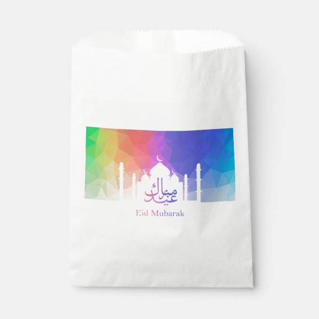 Colourful Rainbow Polygonal Eid Mubarak Mosque Favour Bags (Front)