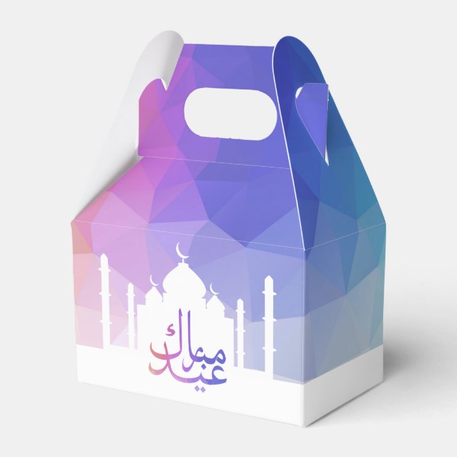 Colourful Rainbow Polygonal Eid Mubarak Mosque Favour Box (Front Side)