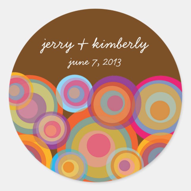 Colourful Rainbow Pop Circle Summer Wedding Sticke Classic Round Sticker (Front)
