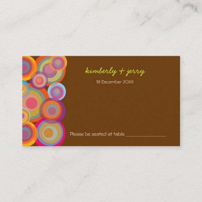 Colourful Rainbow Pop Circles Mod Fun Groovy Party Place Card (Front)