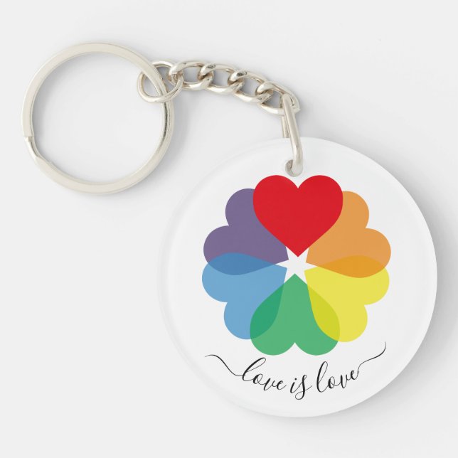 Colourful Rainbow Pride Hearts Key Ring (Front)