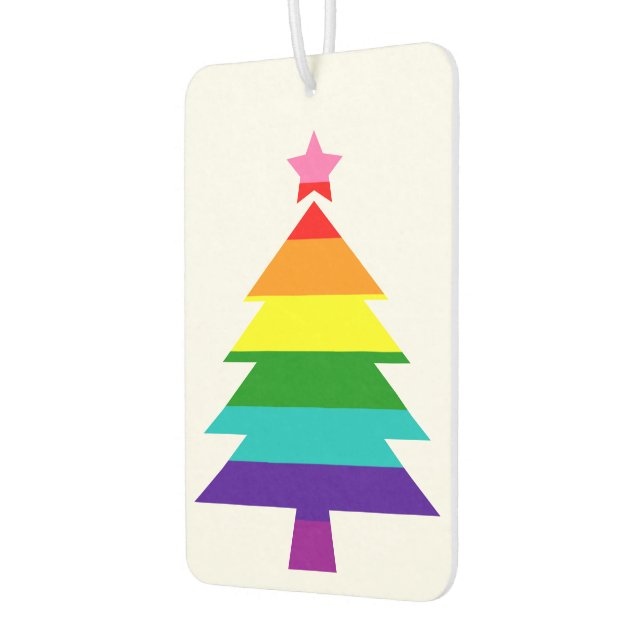 Colourful Rainbow Pride Striped Christmas Tree Car Air Freshener (Left)