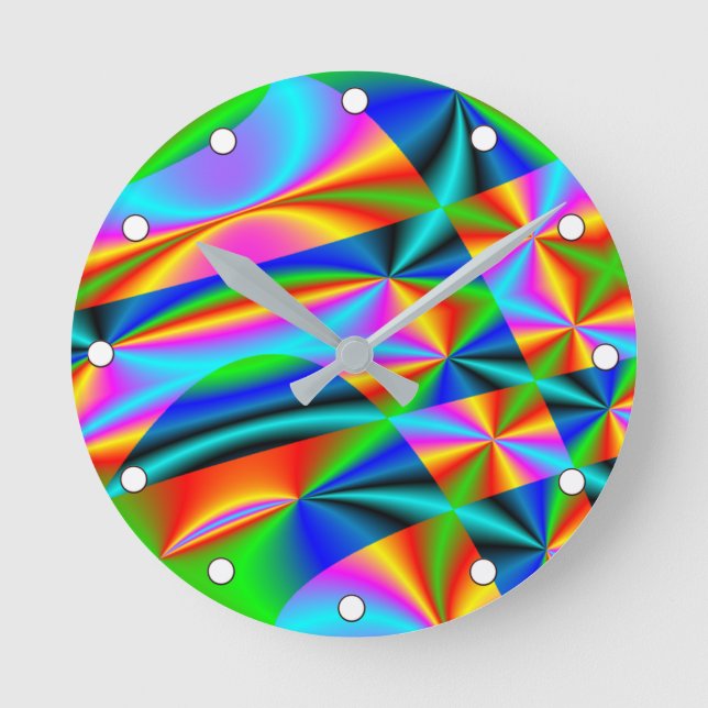 Colourful Rainbow Quilt Round Clock (Front)