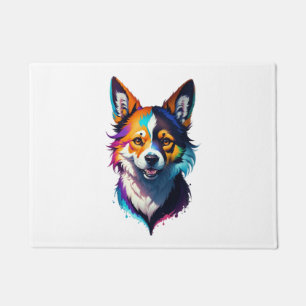colourful rainbow realistic corgi dog design doormat
