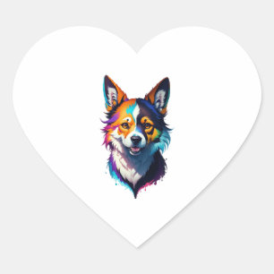 colourful rainbow realistic corgi dog design heart sticker