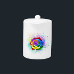 Colourful Rainbow Rose<br><div class="desc">Large,  blooming rose with rainbow petals on white background,  painted over with splashes of colourful,  bright paint. 3d</div>