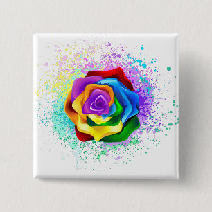 Colourful Rainbow Rose 15 Cm Square Badge