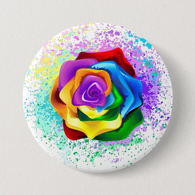 Colourful Rainbow Rose 7.5 Cm Round Badge (Front)