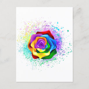 Colourful Rainbow Rose Announcement Postcard