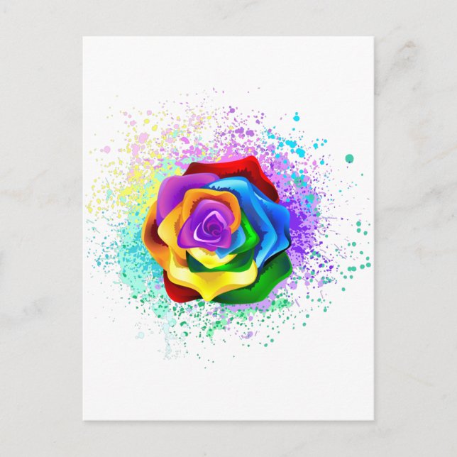 Colourful Rainbow Rose Announcement Postcard (Front)