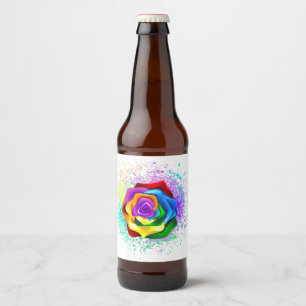 Colourful Rainbow Rose Beer Bottle Label