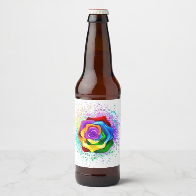 Colourful Rainbow Rose Beer Bottle Label (Front)
