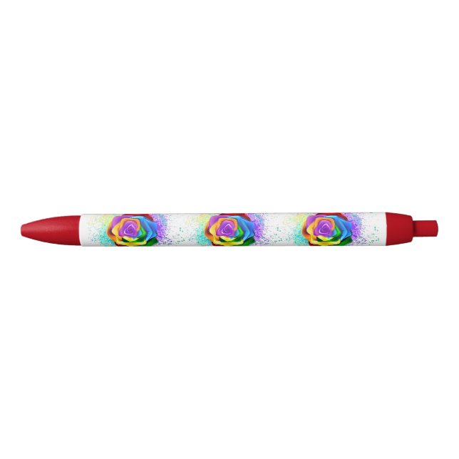 Colourful Rainbow Rose Black Ink Pen (Front)