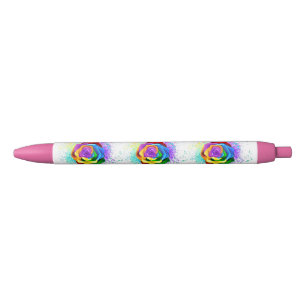 Colourful Rainbow Rose Black Ink Pen