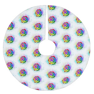 Colourful Rainbow Rose Brushed Polyester Tree Skirt