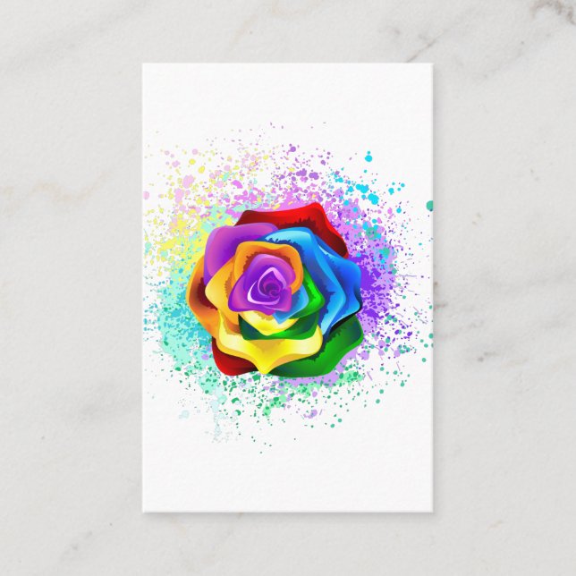 Colourful Rainbow Rose Business Card (Front)