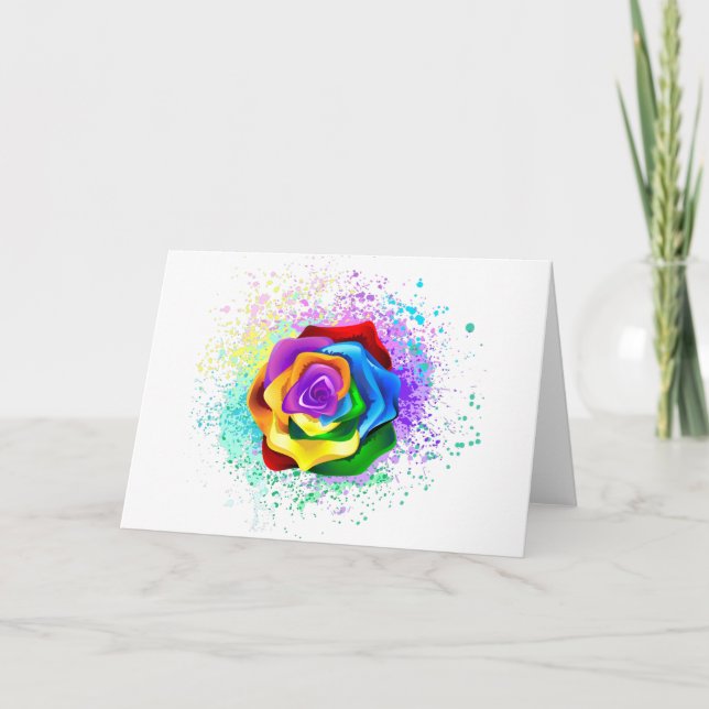 Colourful Rainbow Rose Card (Front)