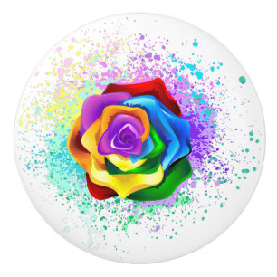 Colourful Rainbow Rose Ceramic Knob
