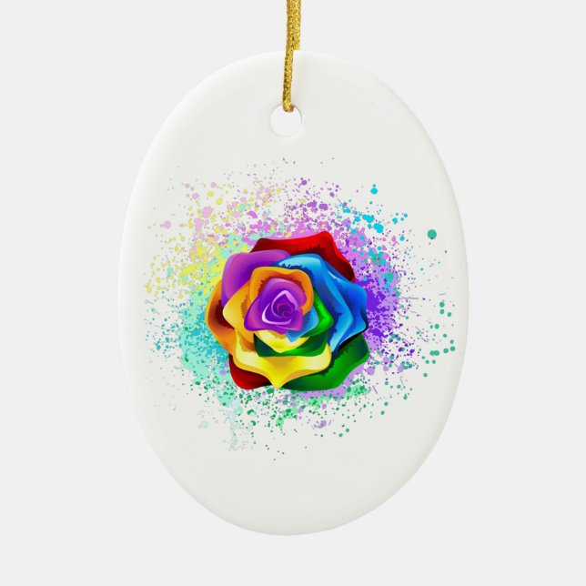 Colourful Rainbow Rose Ceramic Tree Decoration (Front)