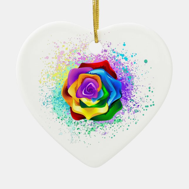 Colourful Rainbow Rose Ceramic Tree Decoration (Front)