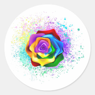 Colourful Rainbow Rose Classic Round Sticker