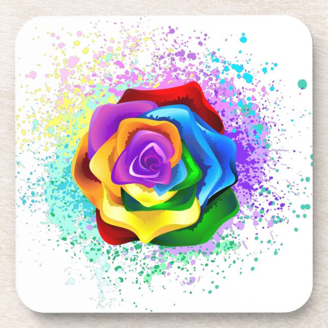 Colourful Rainbow Rose Coaster (Front)