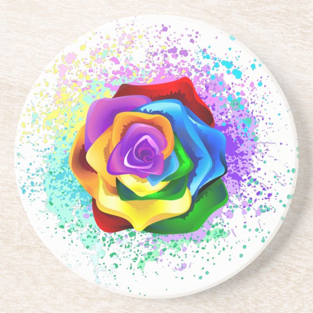 Colourful Rainbow Rose Coaster (Front)