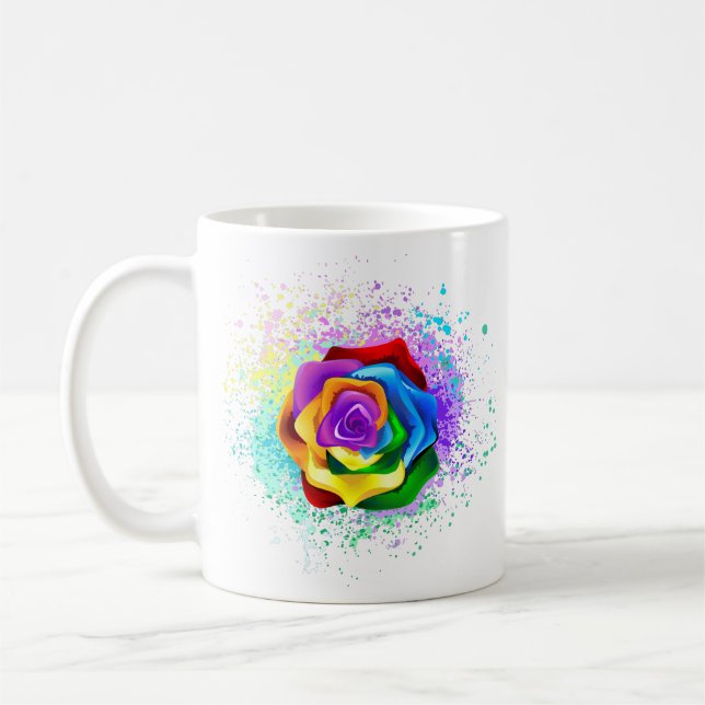 Colourful Rainbow Rose Coffee Mug (Left)